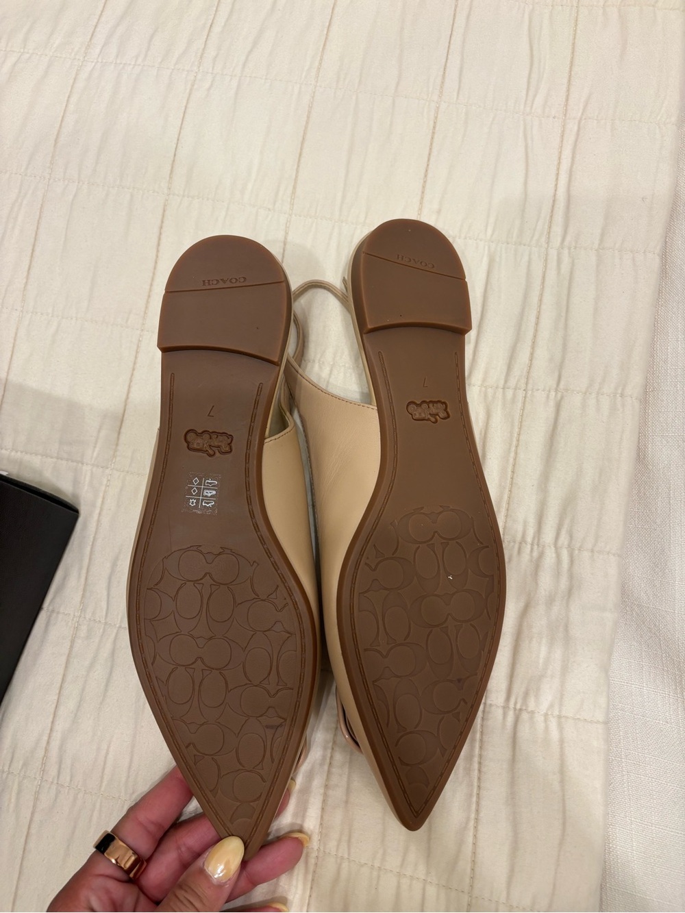 Coach Beige Pointed-Toe Slingback Flats with Logo Buckle - Picture 2 of 5